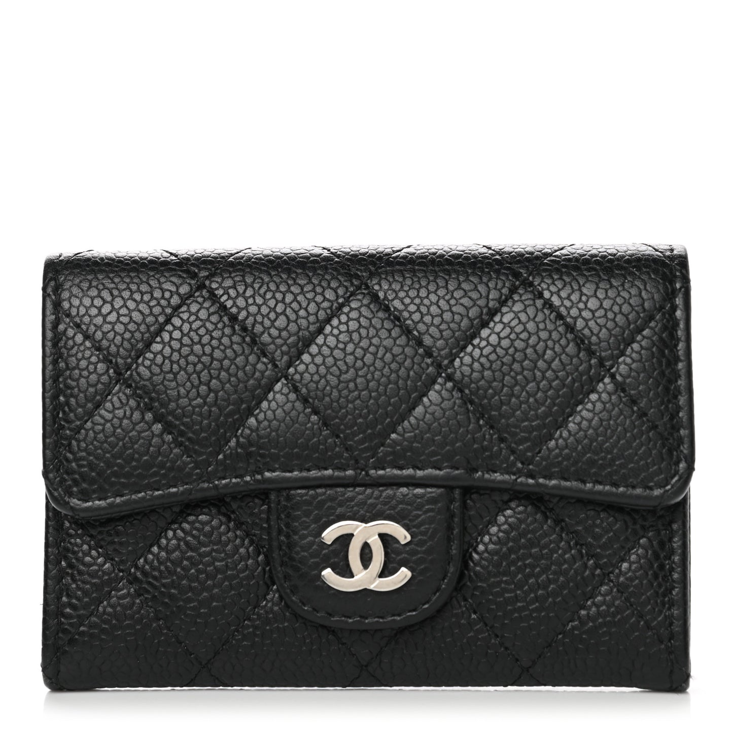 Caviar Quilted Flap Card Holder Black