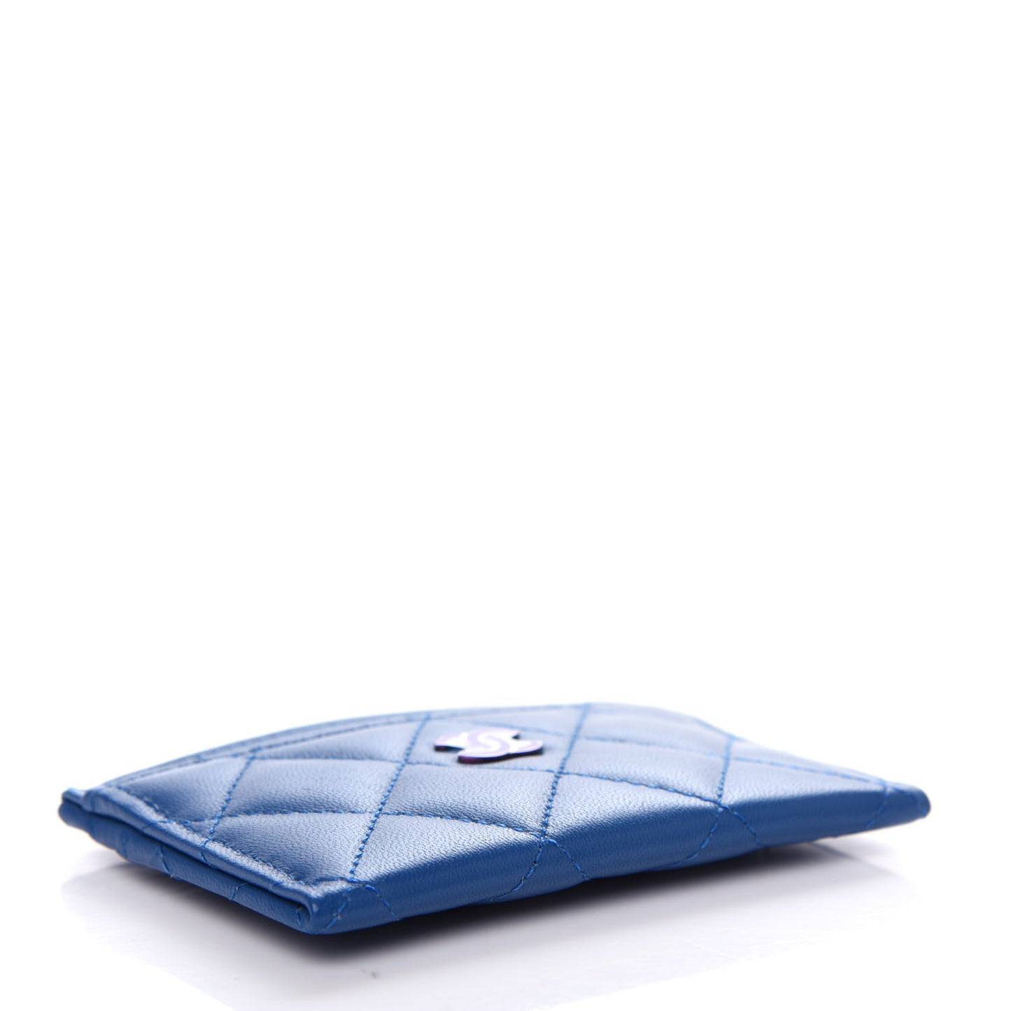 Lambskin Quilted Card Holder Blue Pink