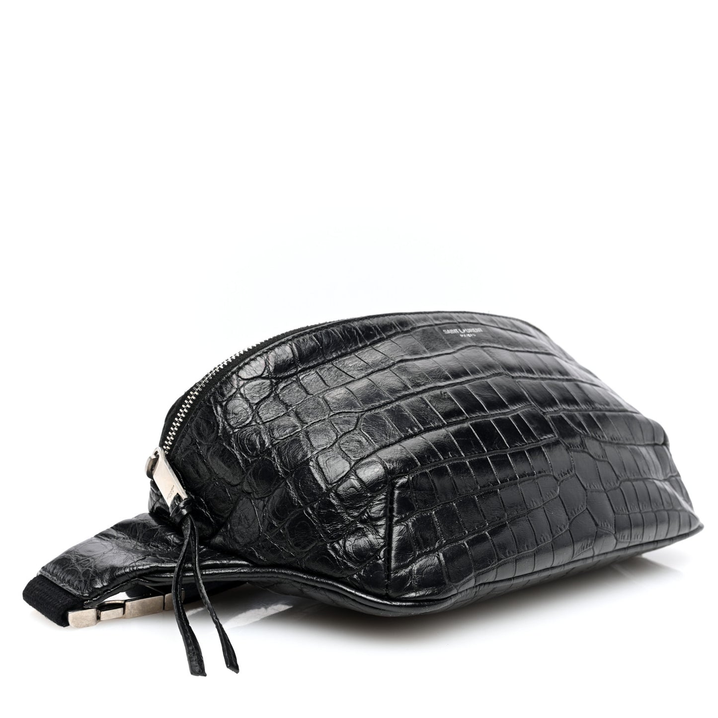 Calfskin Crocodile Embossed Monogram Belt Bag Black