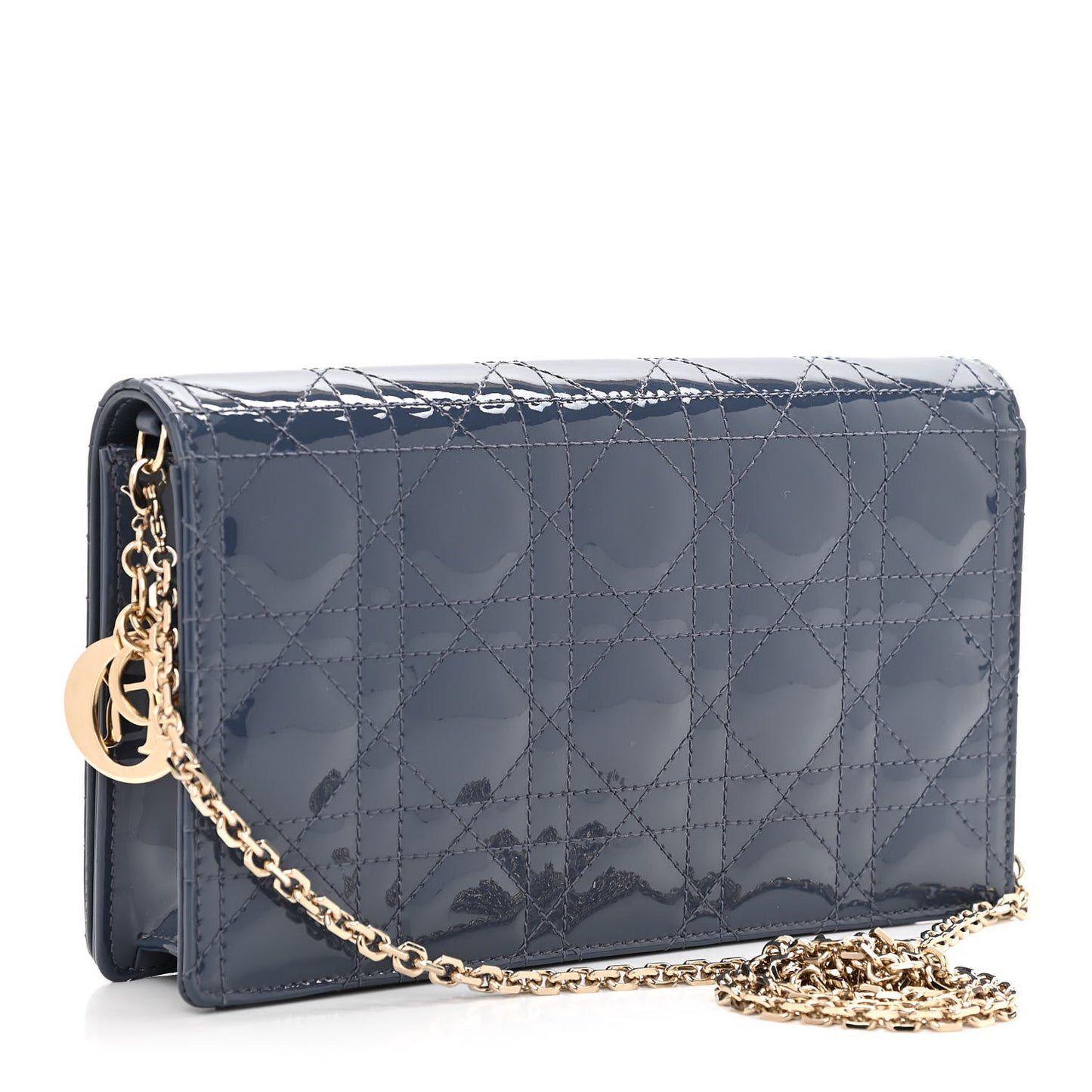 Patent Cannage Lady Dior Clutch Denim Blue