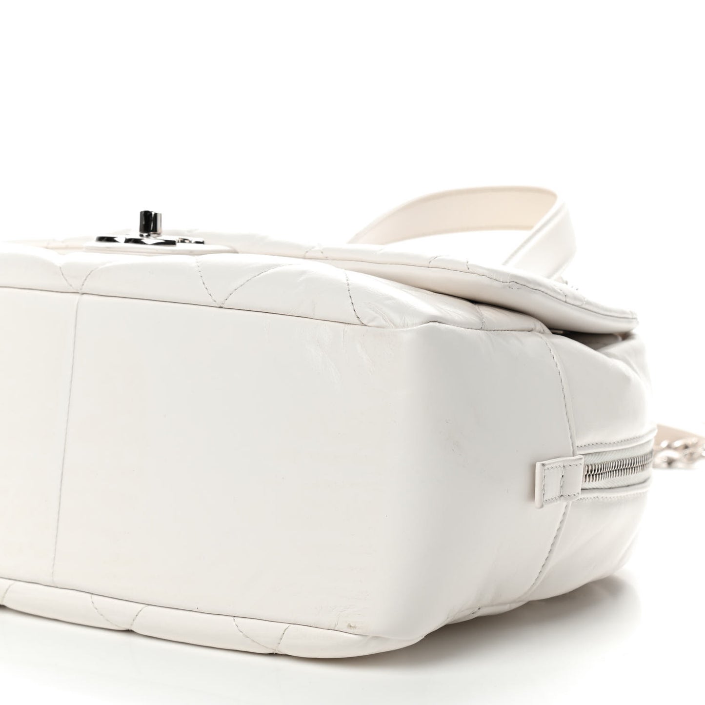 Aged Calfskin Quilted Small Express Bowling Bag White