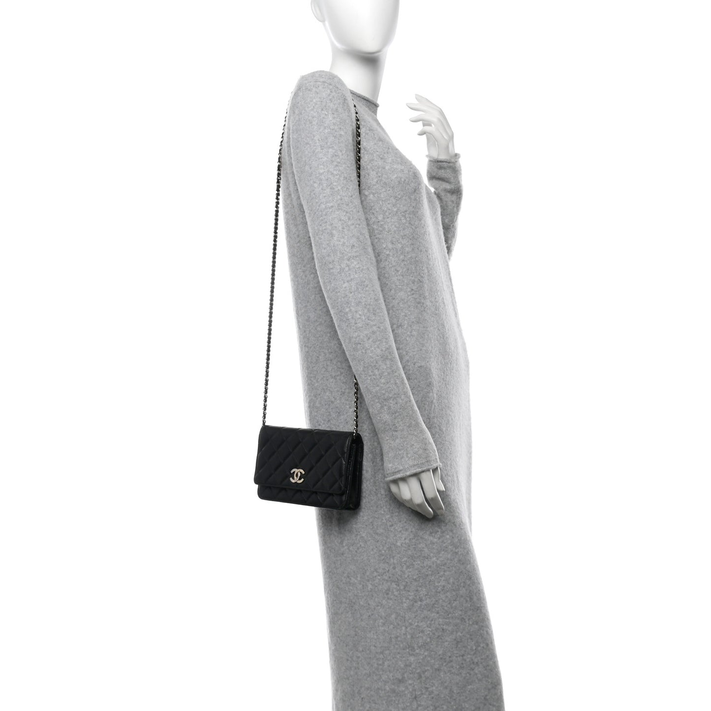 Lambskin Quilted Crystal CC Wallet On Chain WOC Black