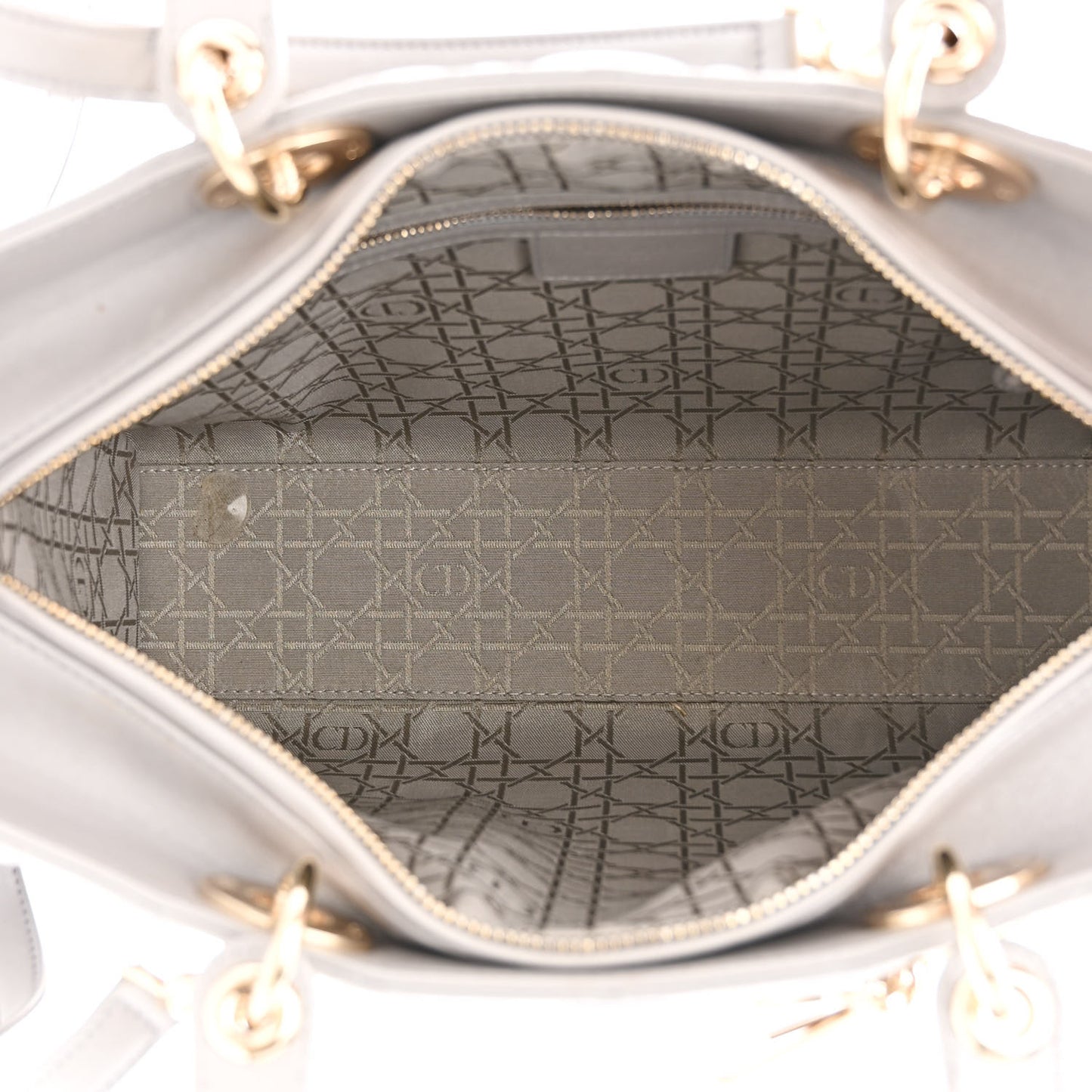 Metallic Lambskin Cannage Large Lady Dior Light Grey