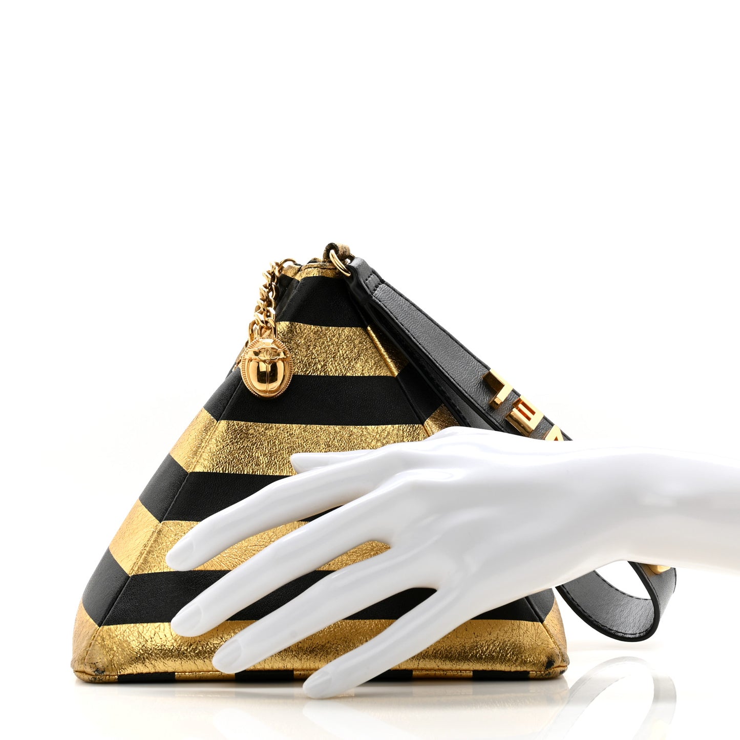 Metallic Lambskin CC Kheops Pyramid Bag Gold Black