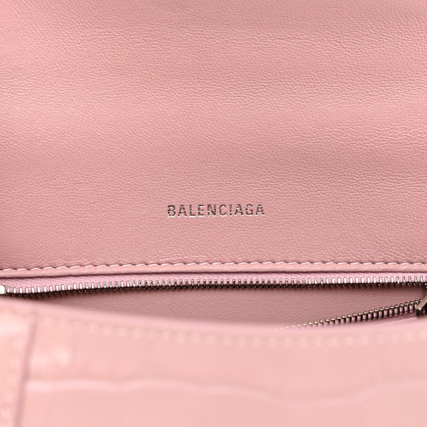 Balenciaga Shiny Calfskin Crocodile Embossed Small Hourglass Top Handle Bag Powder Pink 6 of 12