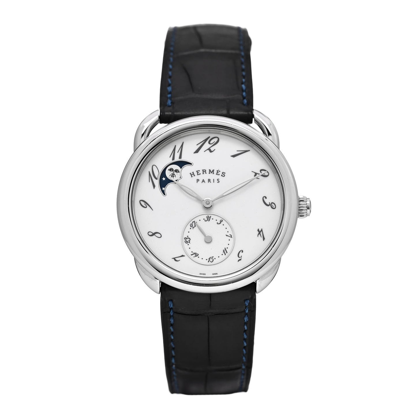 Stainless Steel Alligator Mother of Pearl 38mm Arceau Petite Lune Automatic Watch Bleu Saphir