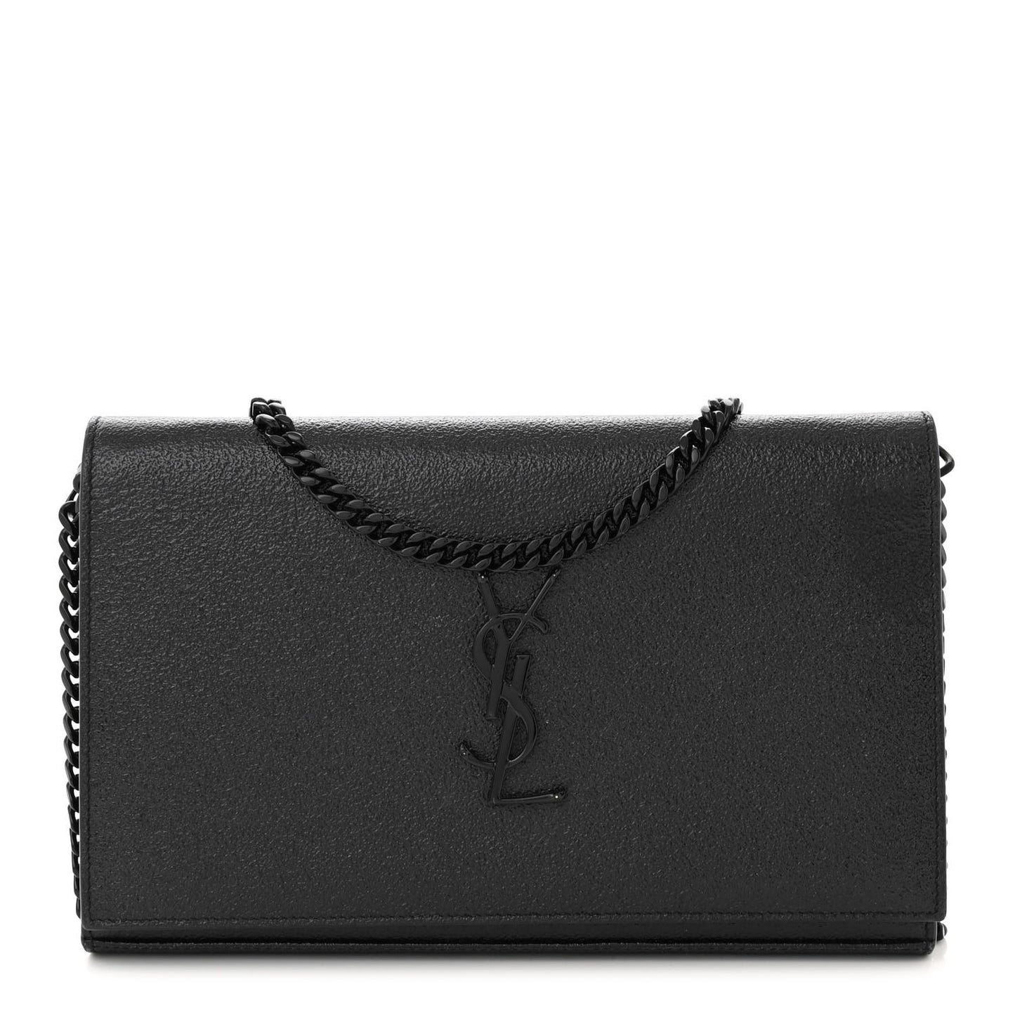 Grained Metallic Calfskin Monogram Chain Wallet Black