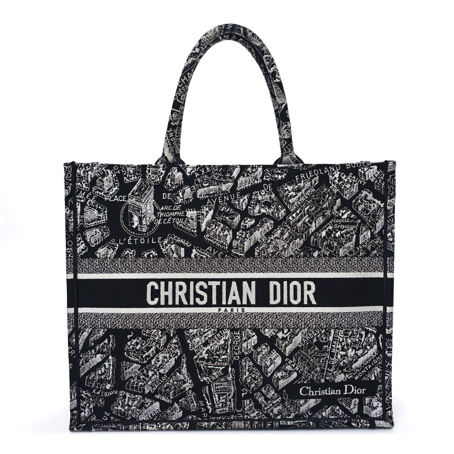 Canvas Embroidered Large Plan De Paris Book Tote Black White