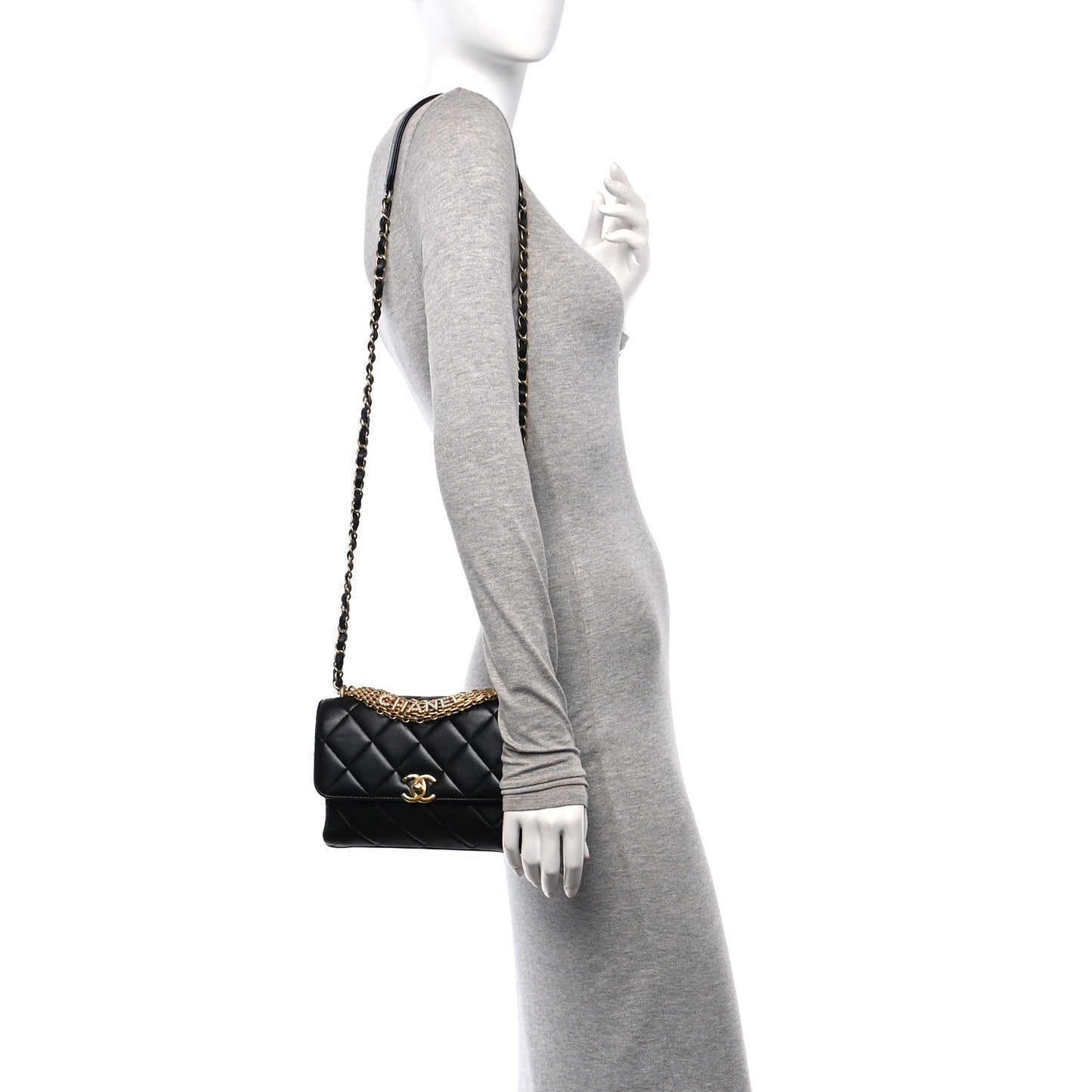 Lambskin Quilted Small CC Crystal Logo Chain Flap Black