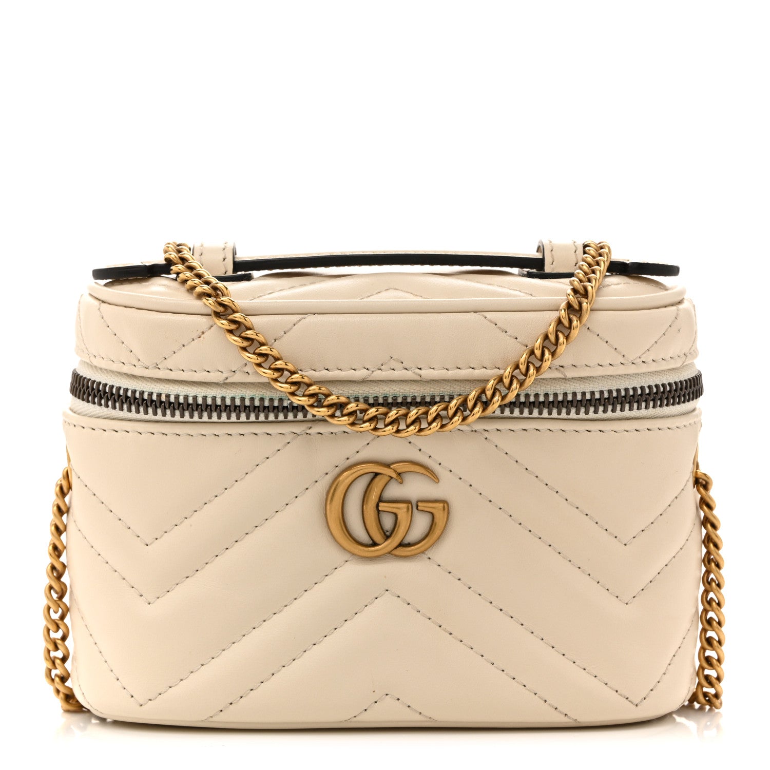 Gucci Calfskin Matelasse Chevron Mini GG Marmont Top Handle Bag