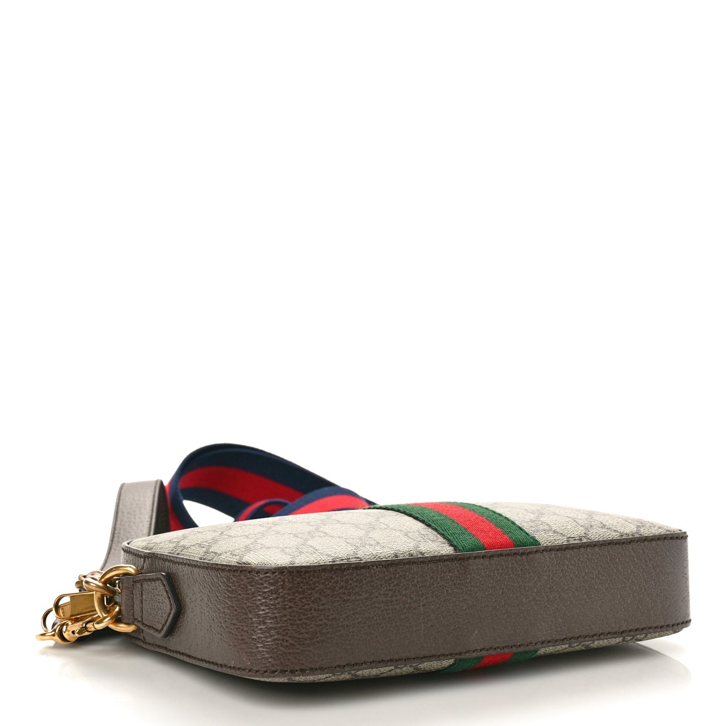 GG Supreme Monogram Textured Dollar Calfskin Web Ophidia Wristlet Shoulder Bag Beige Ebony New Acero