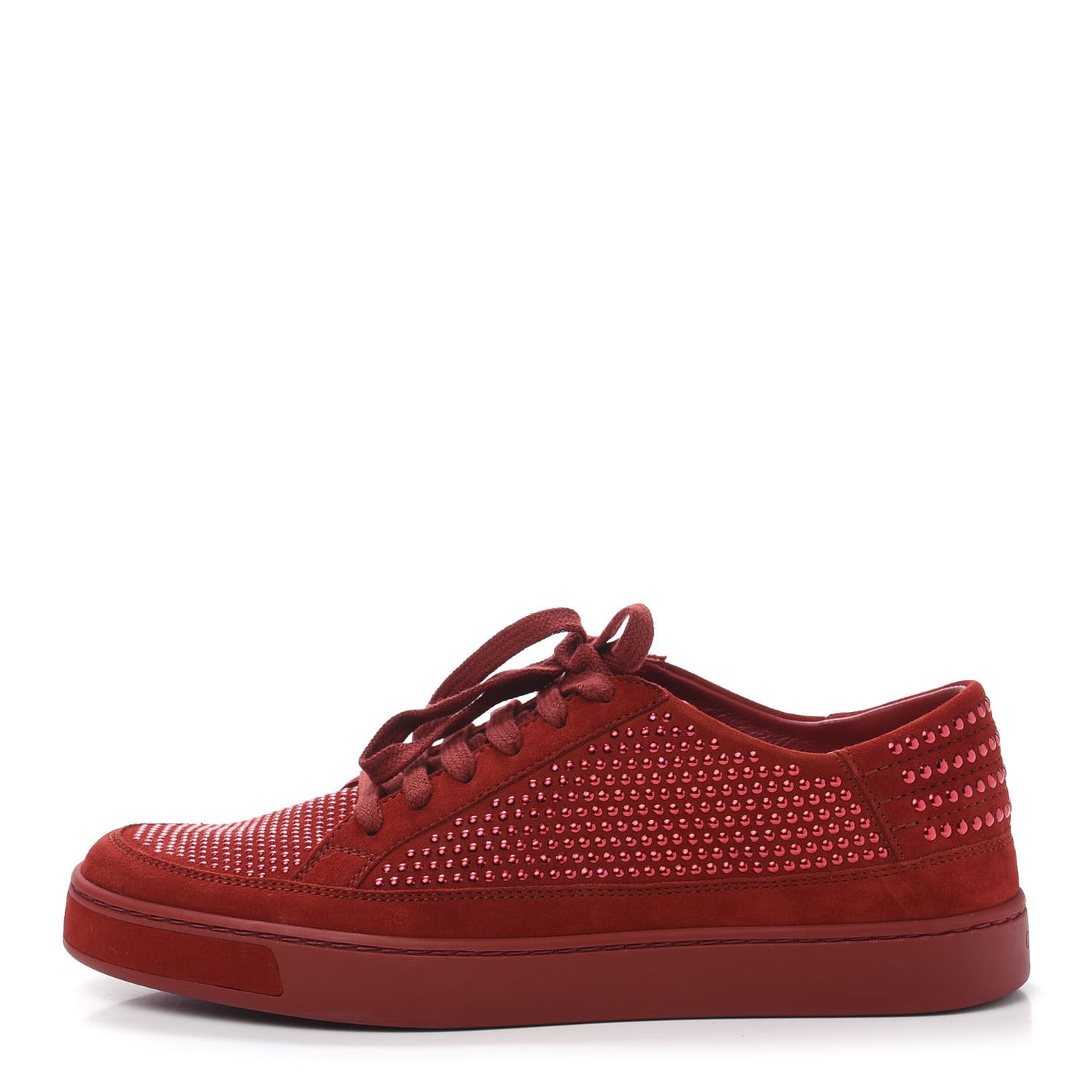 Suede Crystal Studded Sneaker 6 Red