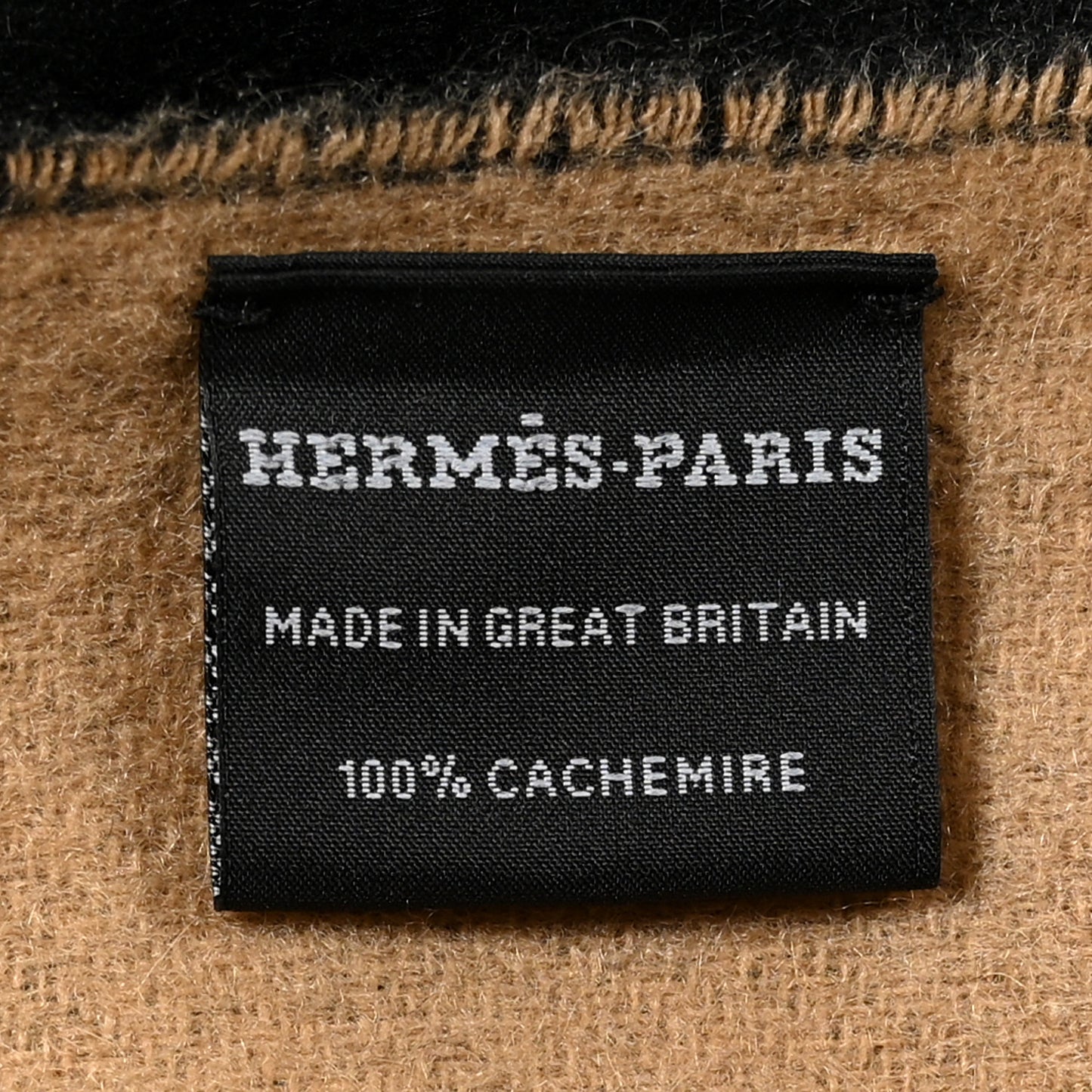 Cashmere Fringe Double Face Stole Black Camel