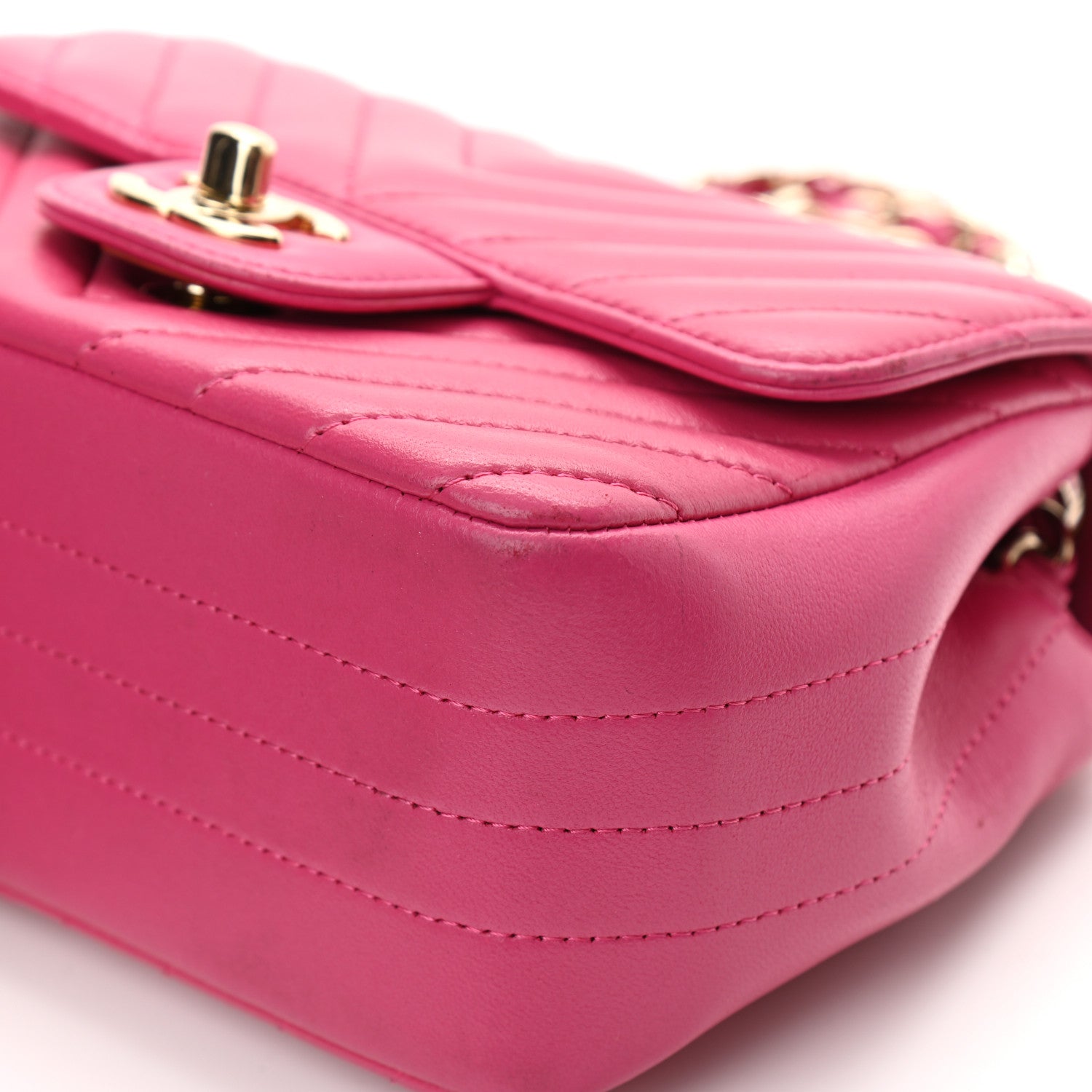 Chanel Lambskin Chevron Quilted Mini Square Flap Fuchsia 10 of 16