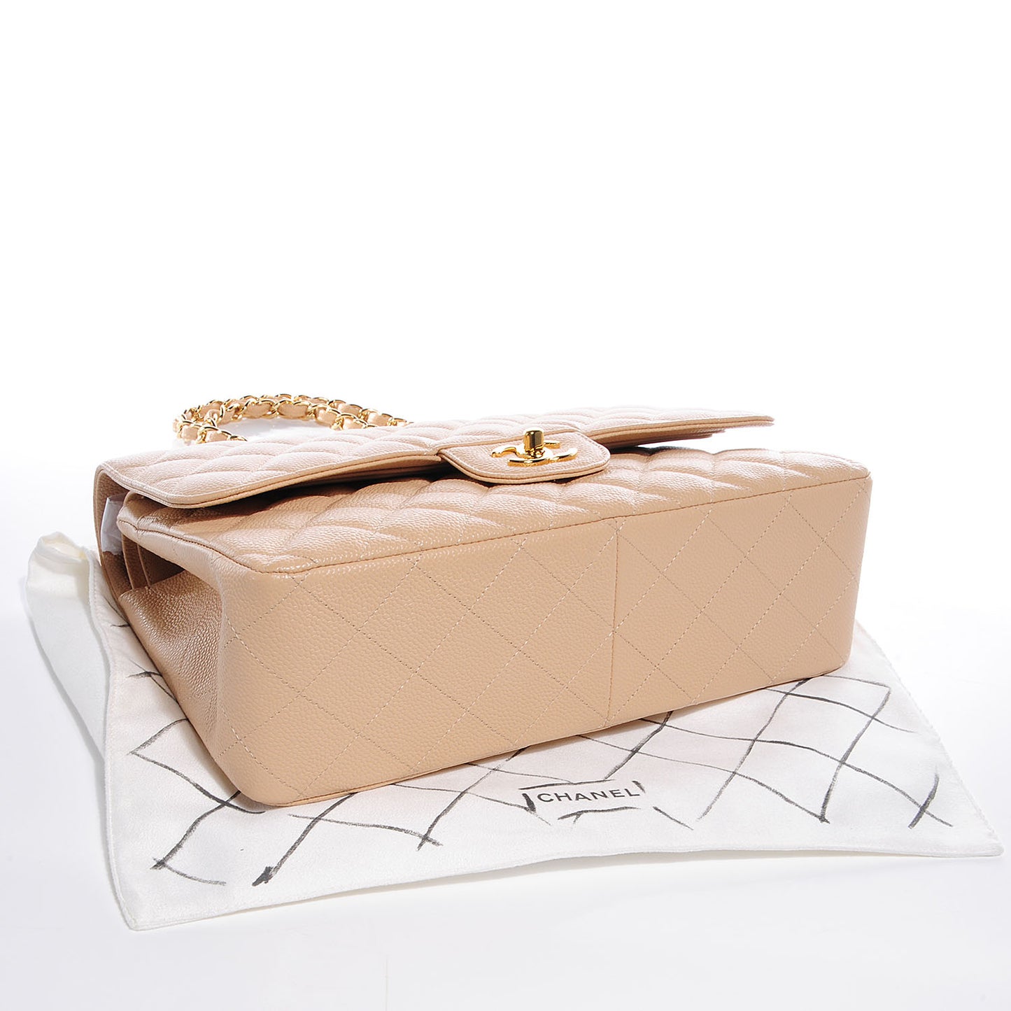 Caviar Jumbo Double Flap Beige Clair