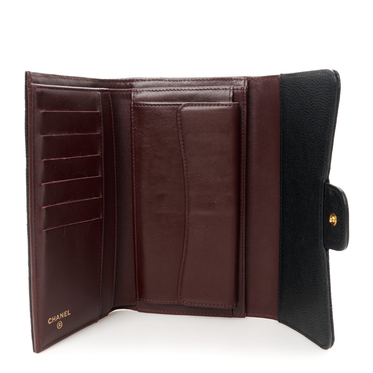 Caviar Quilted Long Flap Wallet Black