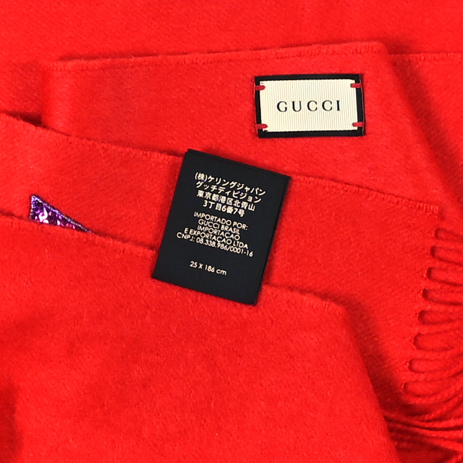Gucci Silk Cashmere Sequins Woven Guccy Scarf Flame 3 of 3