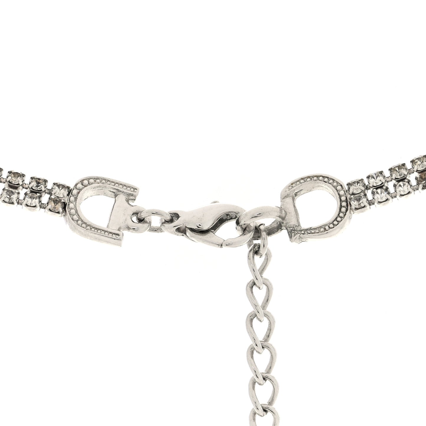 Crystal D Double Chain Necklace Silver