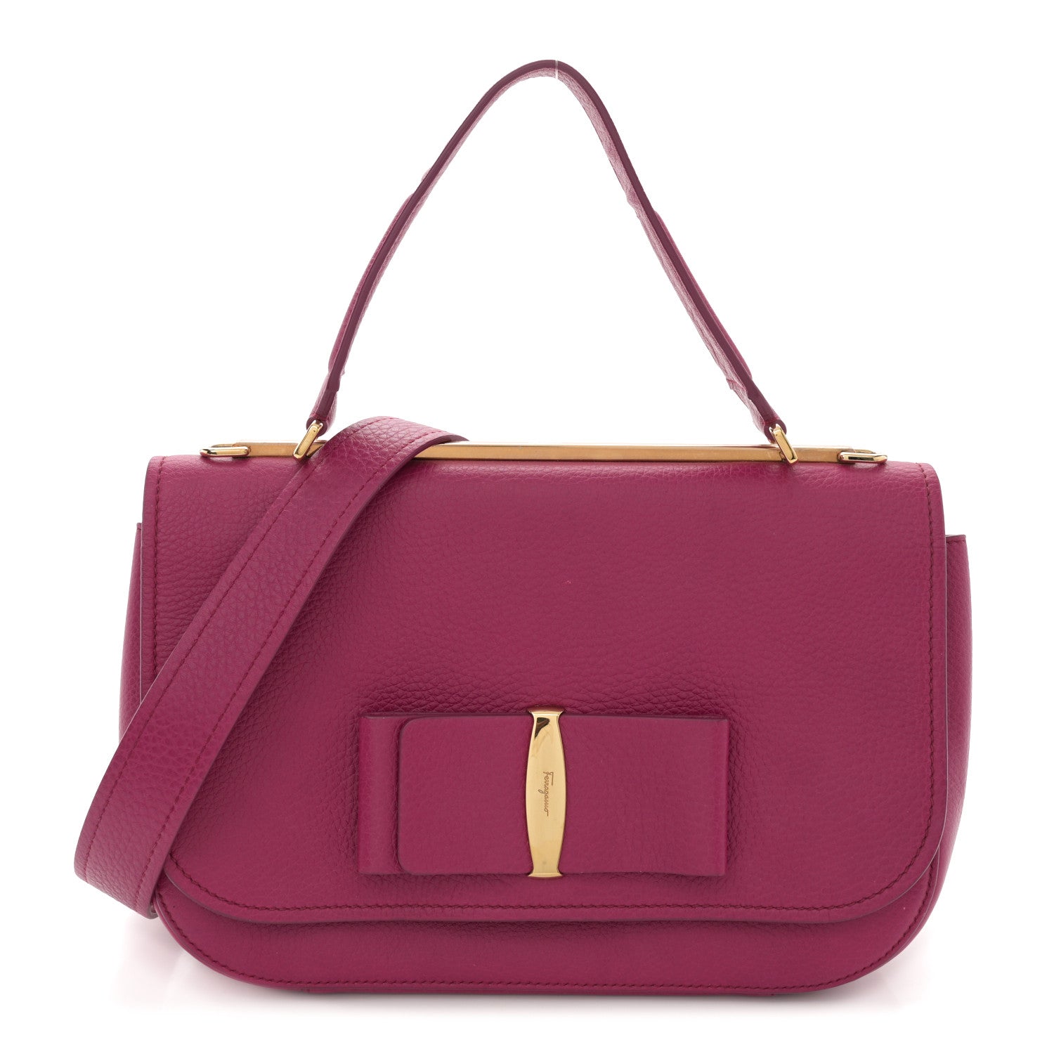 Salvatore Ferragamo Grained Calfskin Linda Top Handle Satchel Sangria 1 of 19
