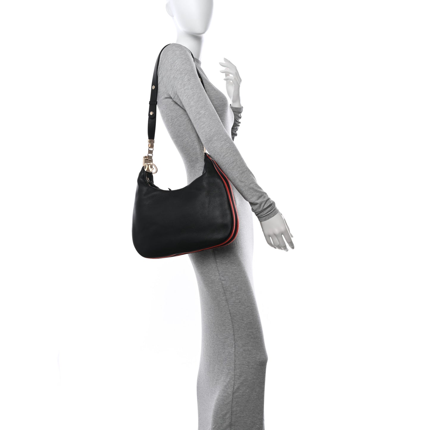 Aria Calfskin Web Large Attache Shoulder Bag Black