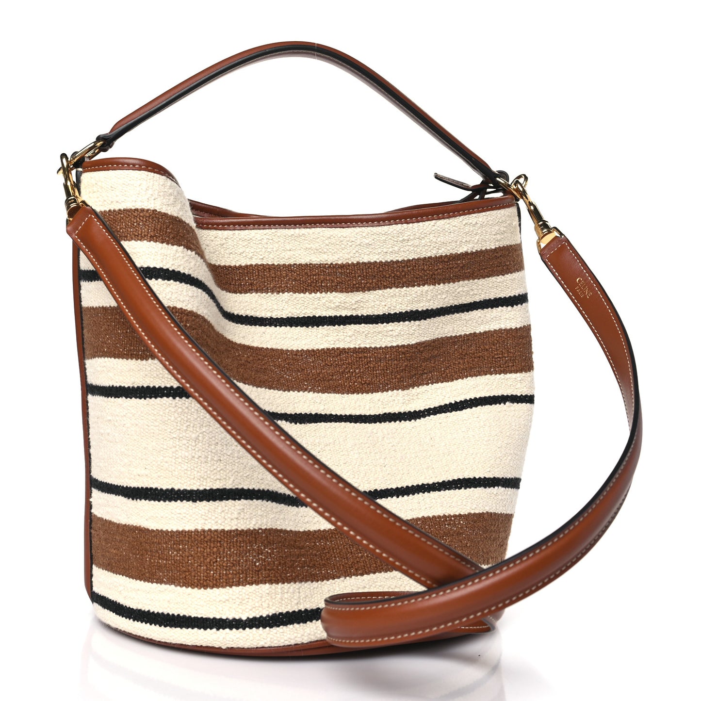 Canvas Smooth Calfskin Logo Bucket 16 Bag Brown Off White Tan