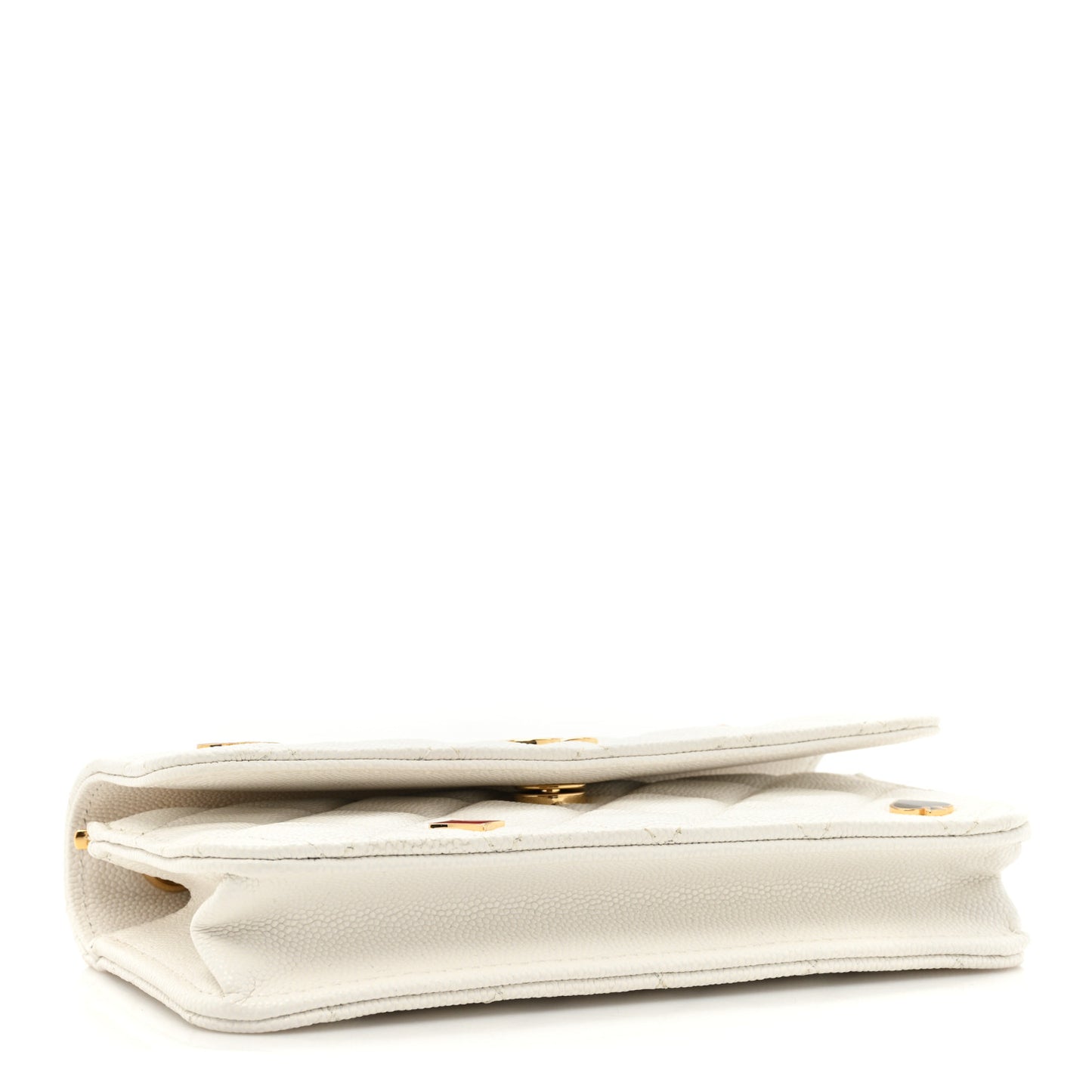 Caviar Quilted Enamel Coco Casino Flap Phone Holder With Chain White