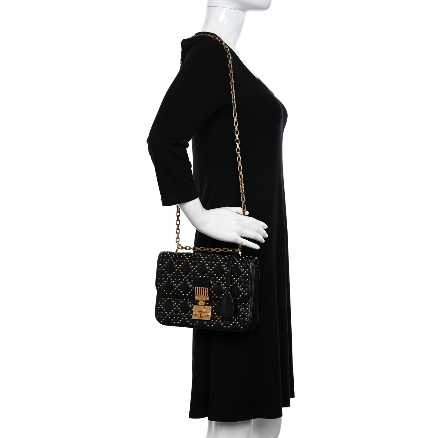 Lambskin Cannage Studded Large Dioraddict Flap Bag Black