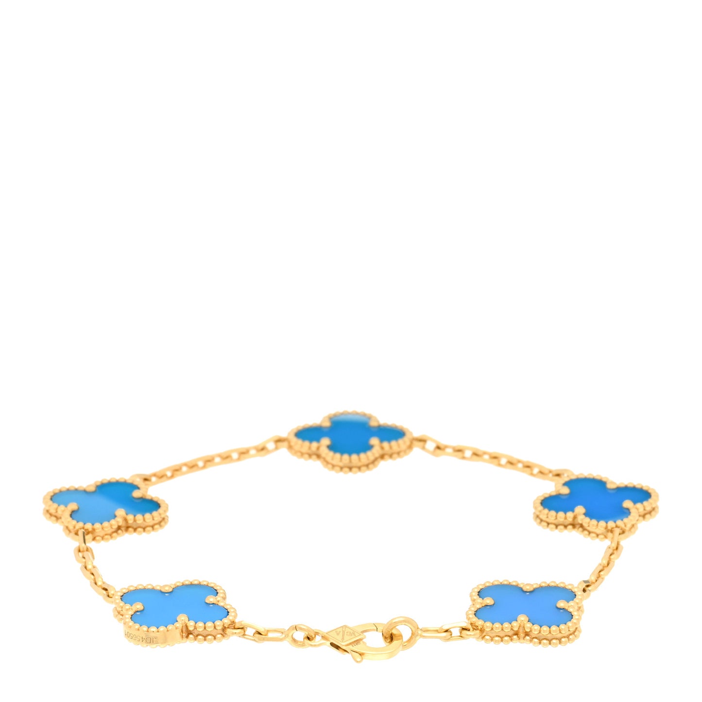18K Yellow Gold Blue Agate 5 Motifs Vintage Alhambra Bracelet