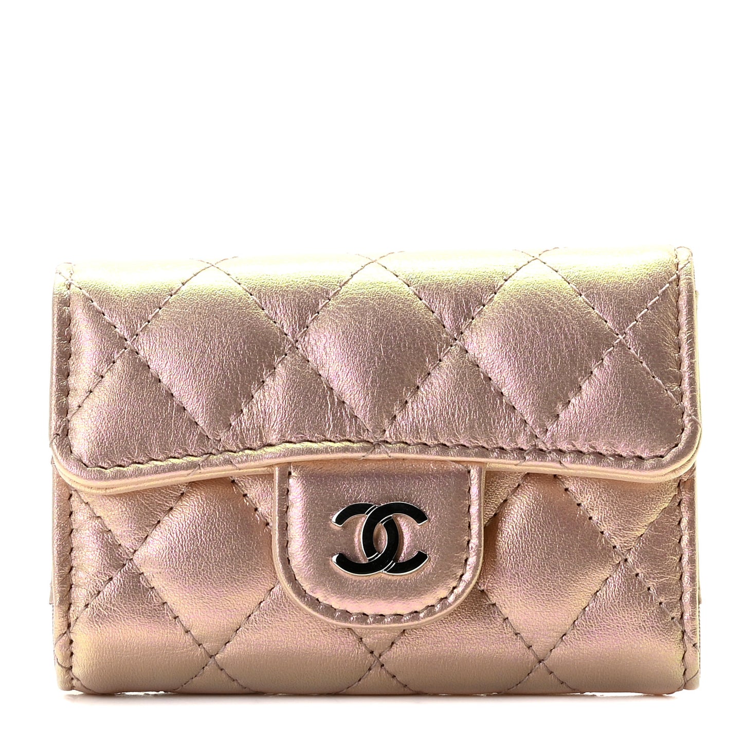 Iridescent Calfskin Quilted Classic 4 Key Holder Wallet Pink