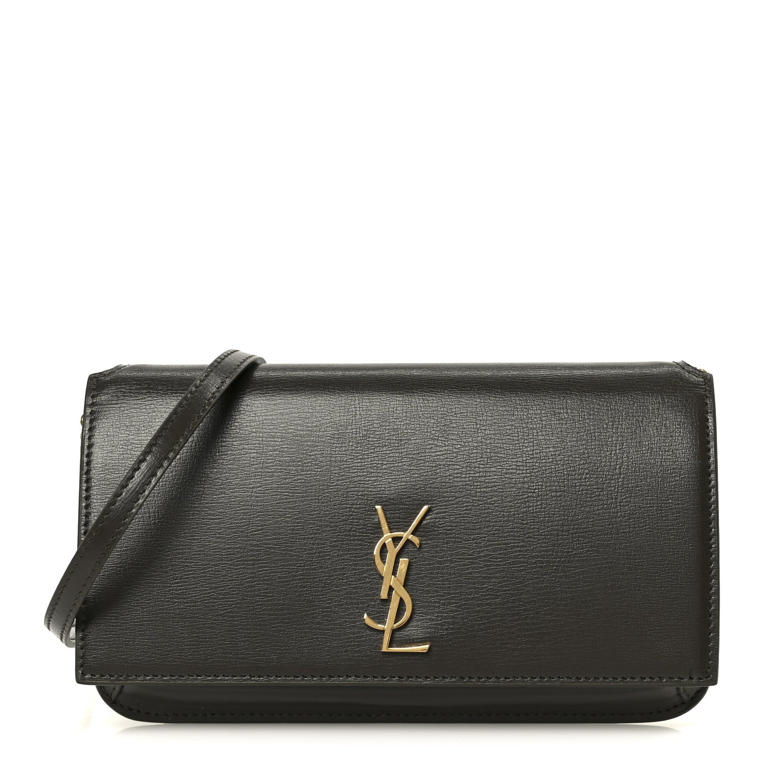 Saint Laurent Calfskin Monogram Phone Holder Crossbody Deep Musk