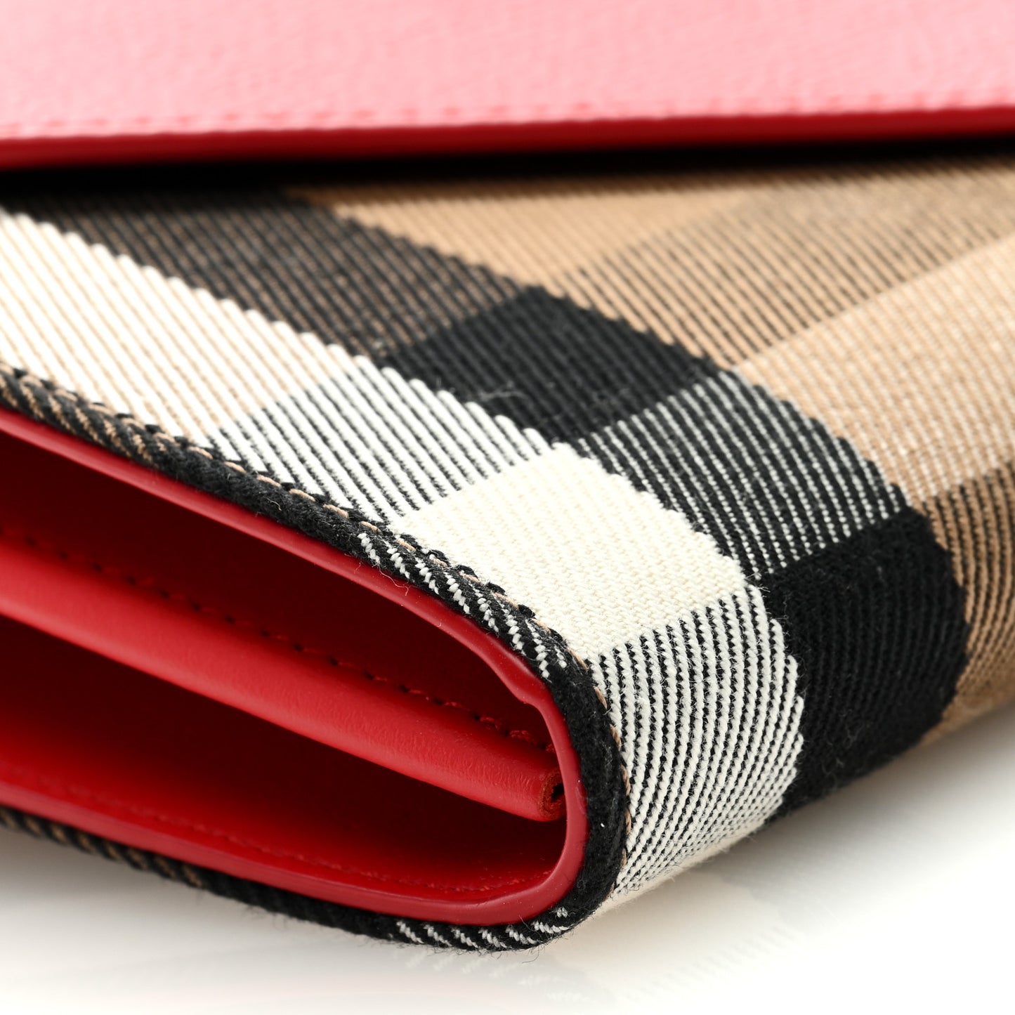 Calfskin House Check Hannah Wallet with Detachable Strap Bright Red