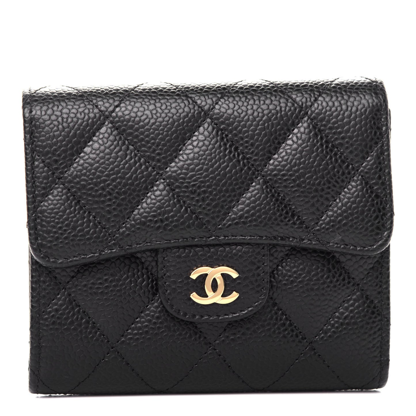 Caviar Quilted Compact Flap Wallet Black