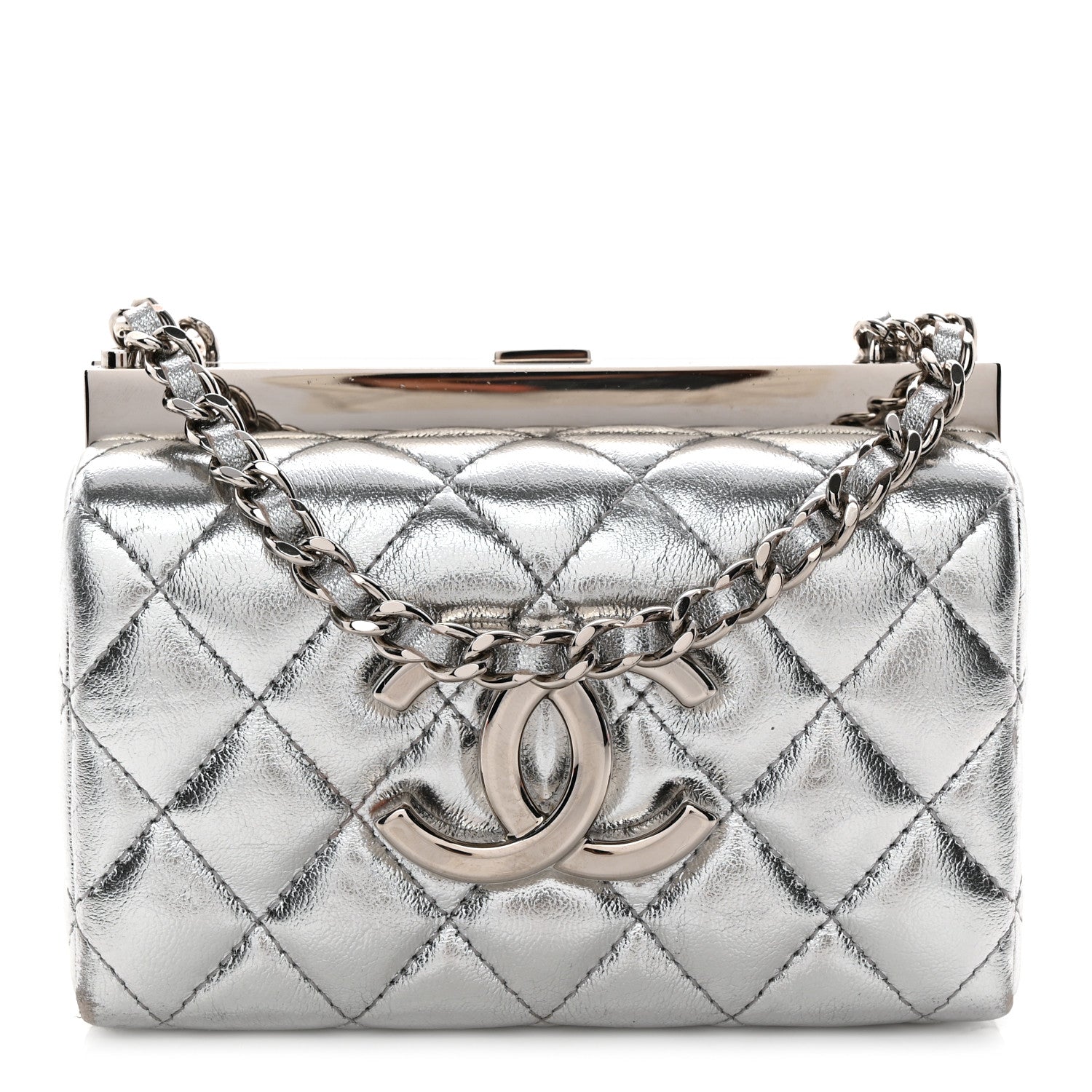 CHANEL ノベルティ ショルダーバッグ シルバー金具 Chanel Metallic Calfskin Quilted Box Crossbody Silver 1889235