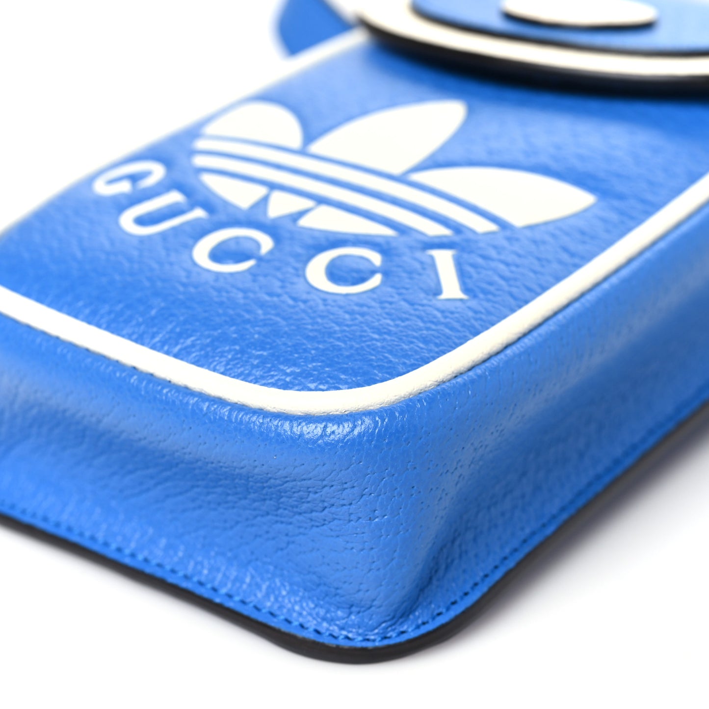 X ADIDAS Textured Dollar Calfskin Trefoil Embossed Phone Crossbody Bag Oriental Blue Mystic White