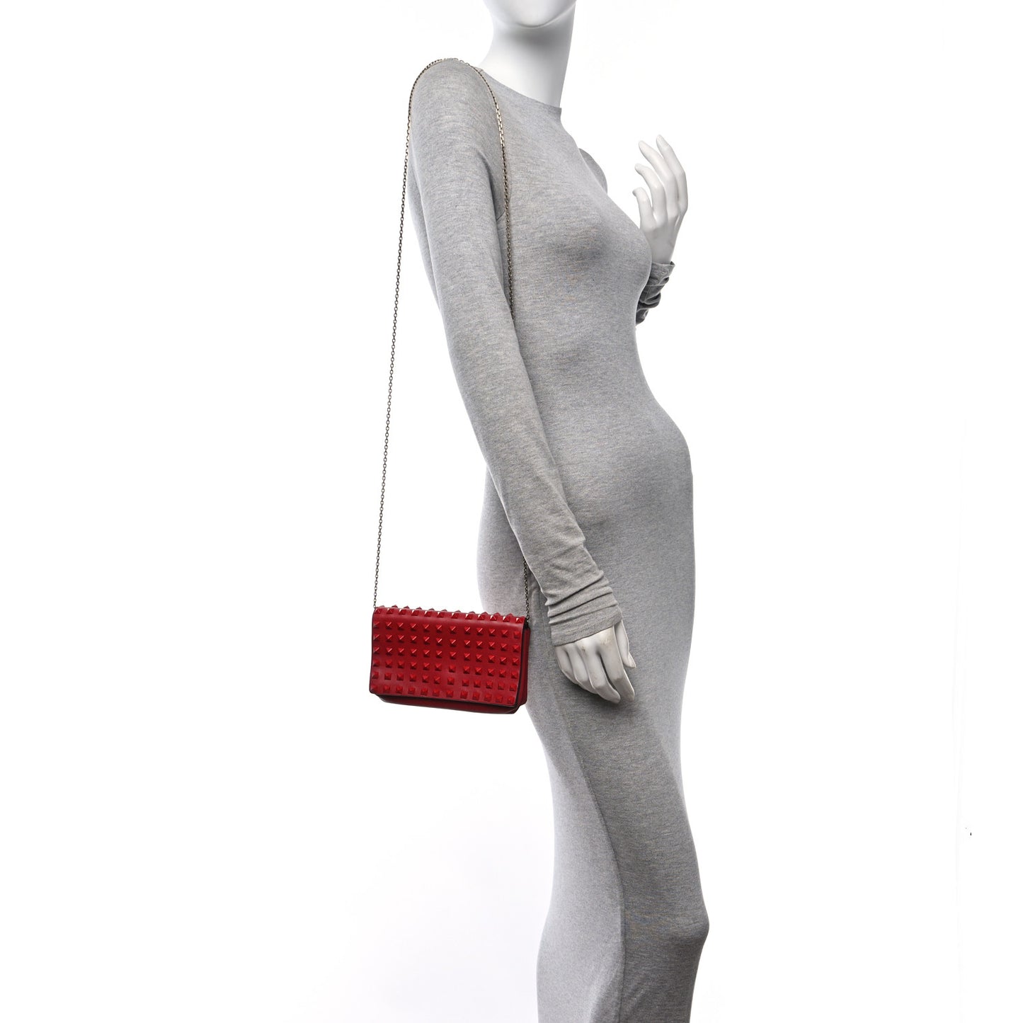 Vitello Monochrome Rockstud All Over Chain Flap Crossbody Bag Rosso Valentino
