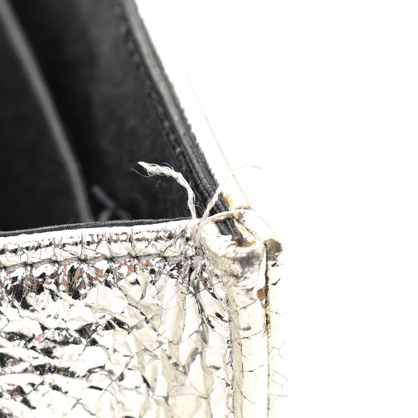 Metallic Ceramic Effect Deerskin Medium Diorama Flap Bag Silver