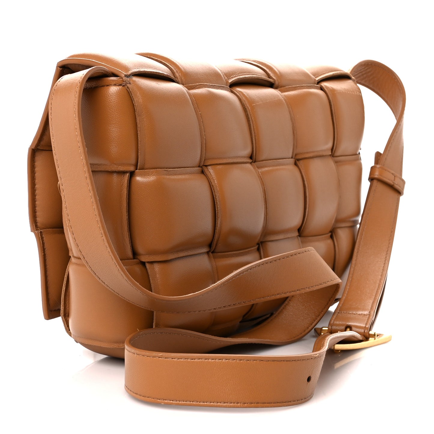 Nappa Maxi Intreccio Padded Cassette Crossbody Bag Caramel