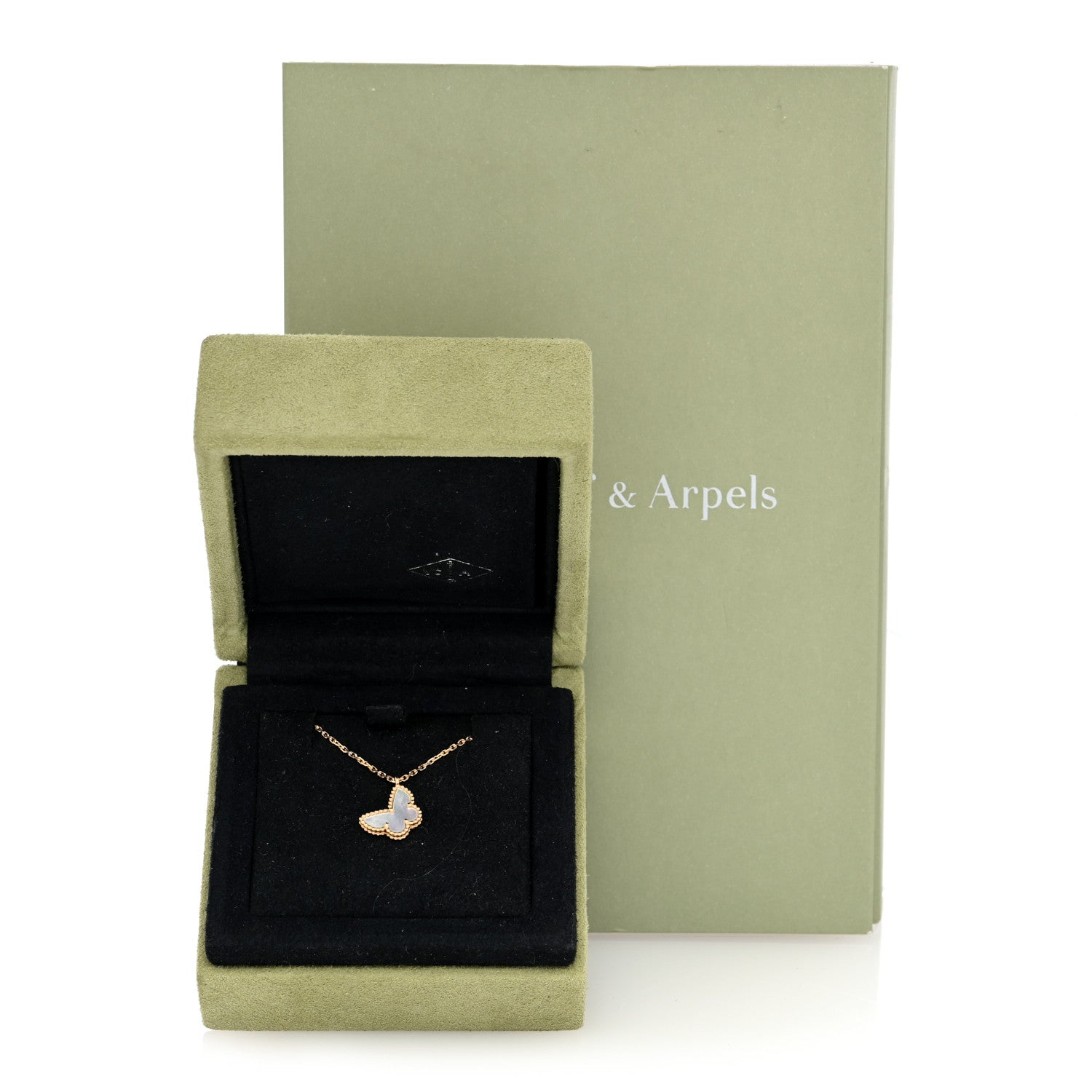 Van Cleef & Arpels 18K Yellow Gold Mother of Pearl Sweet Alhambra Butterfly Pendant Necklace 5 of 5