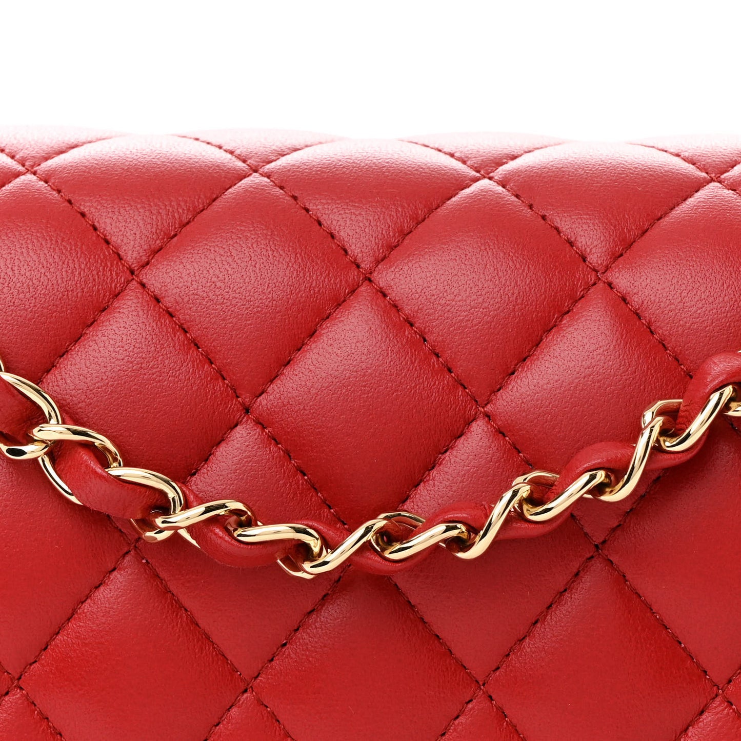 Lambskin Quilted Medium Double Flap Red
