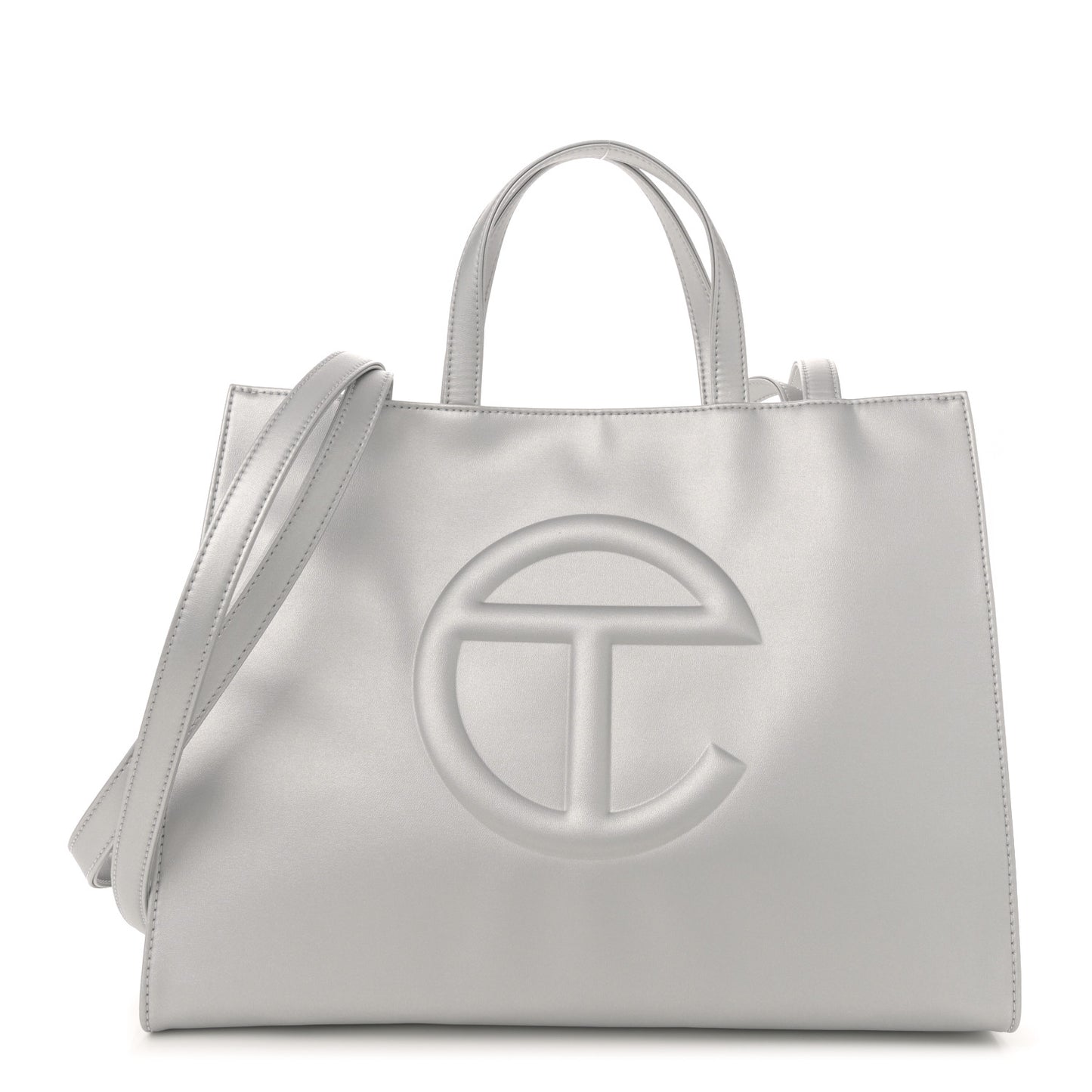 Metallic Vegan Leather Medium Shopping Bag Silver