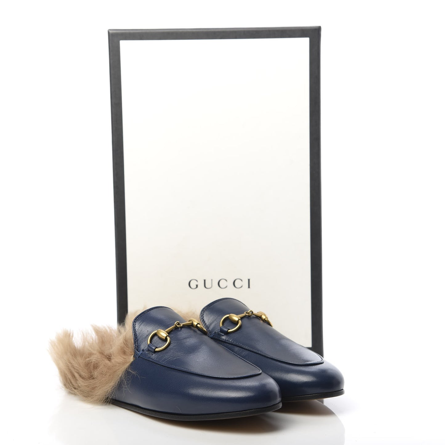 Malaga Kid Fur Womens Princetown Slippers 35.5 Blue Agata