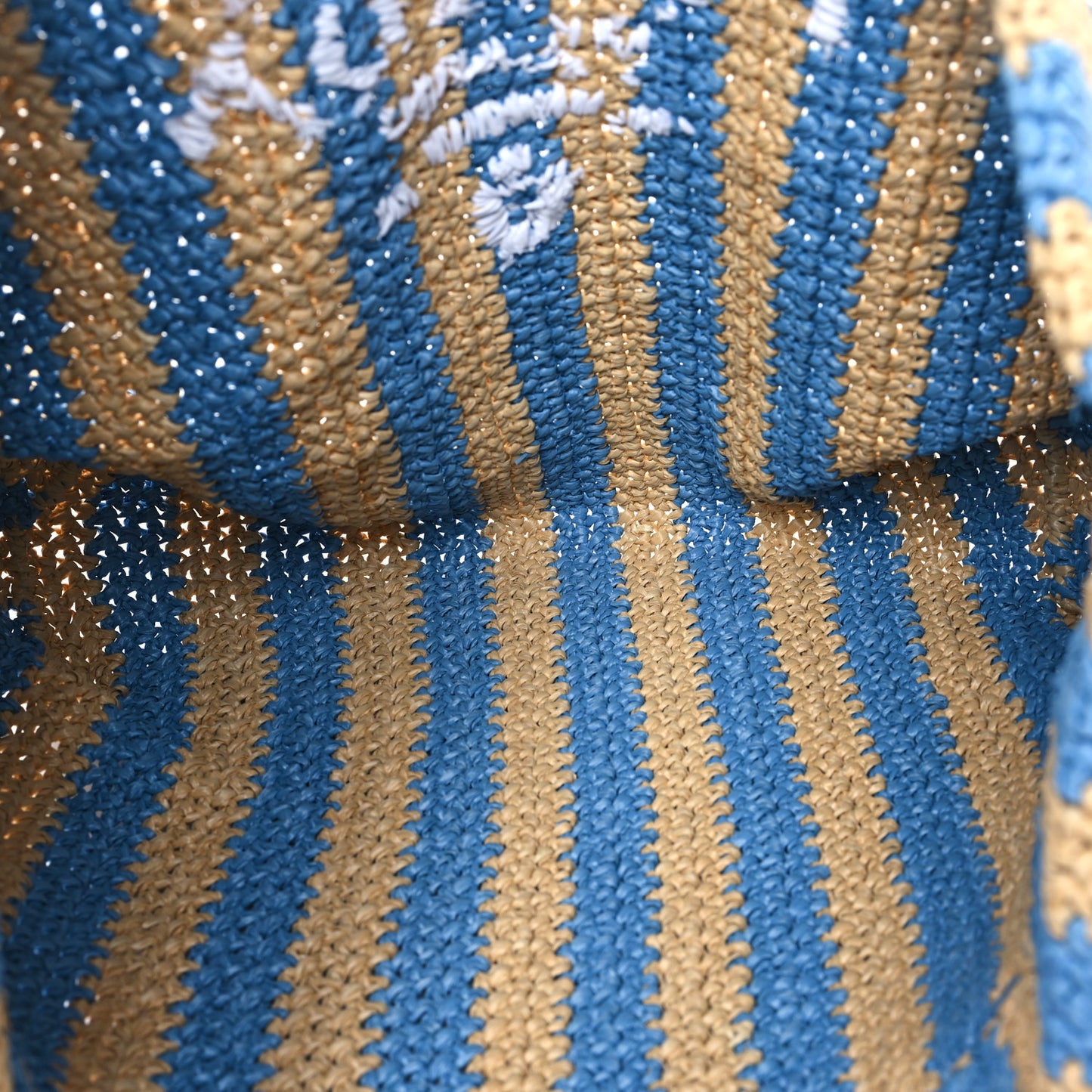 Yarn Raffia Effect Crochet Striped Large Logo Tote Naturale Celeste