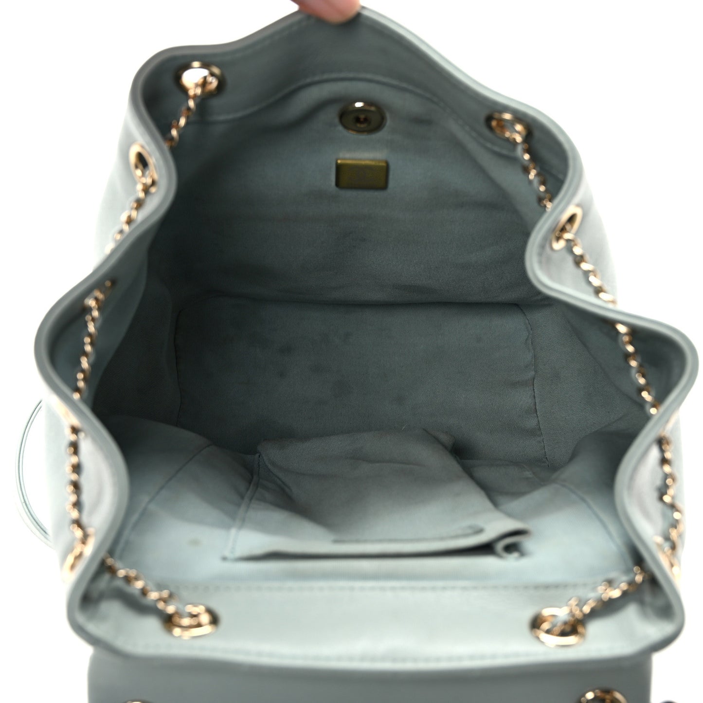 Lambskin Quilted Large Duma Drawstring Backpack Grey