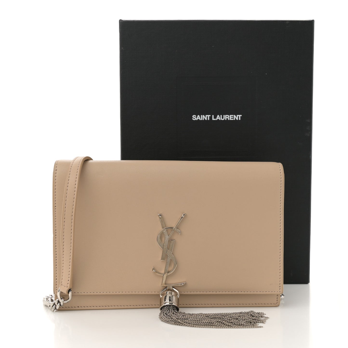 Smooth Calfskin Classic Monogram Kate Tassel Chain Wallet Dark Beige