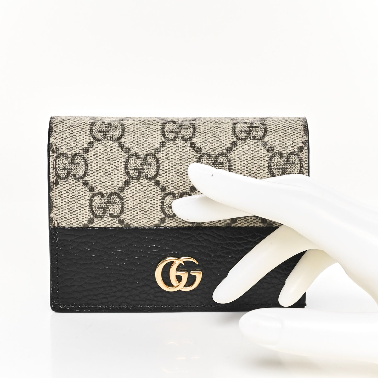 Dollar Calfskin GG Supreme Monogram GG Marmont Card Case Black Beige Ebony