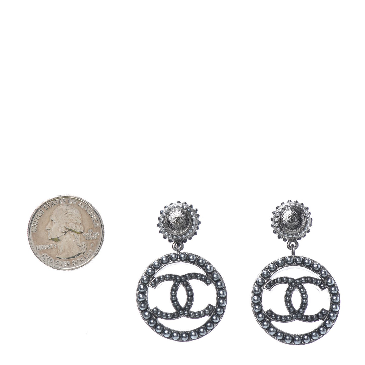 Ruthenium Beaded CC Drop Earrings Dark Grey