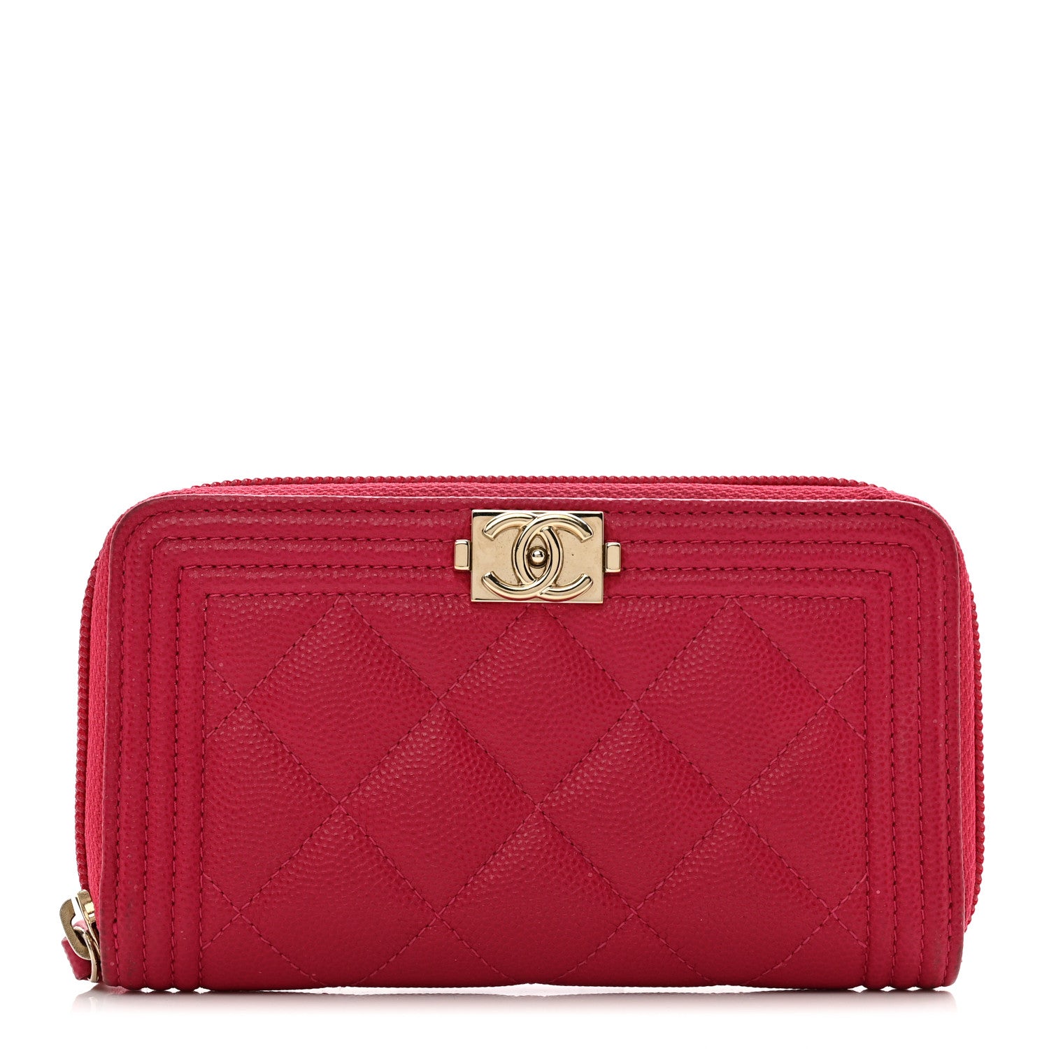 Chanel Caviar Quilted Small Boy Zip Around Wallet Fuchsia 1 of 10