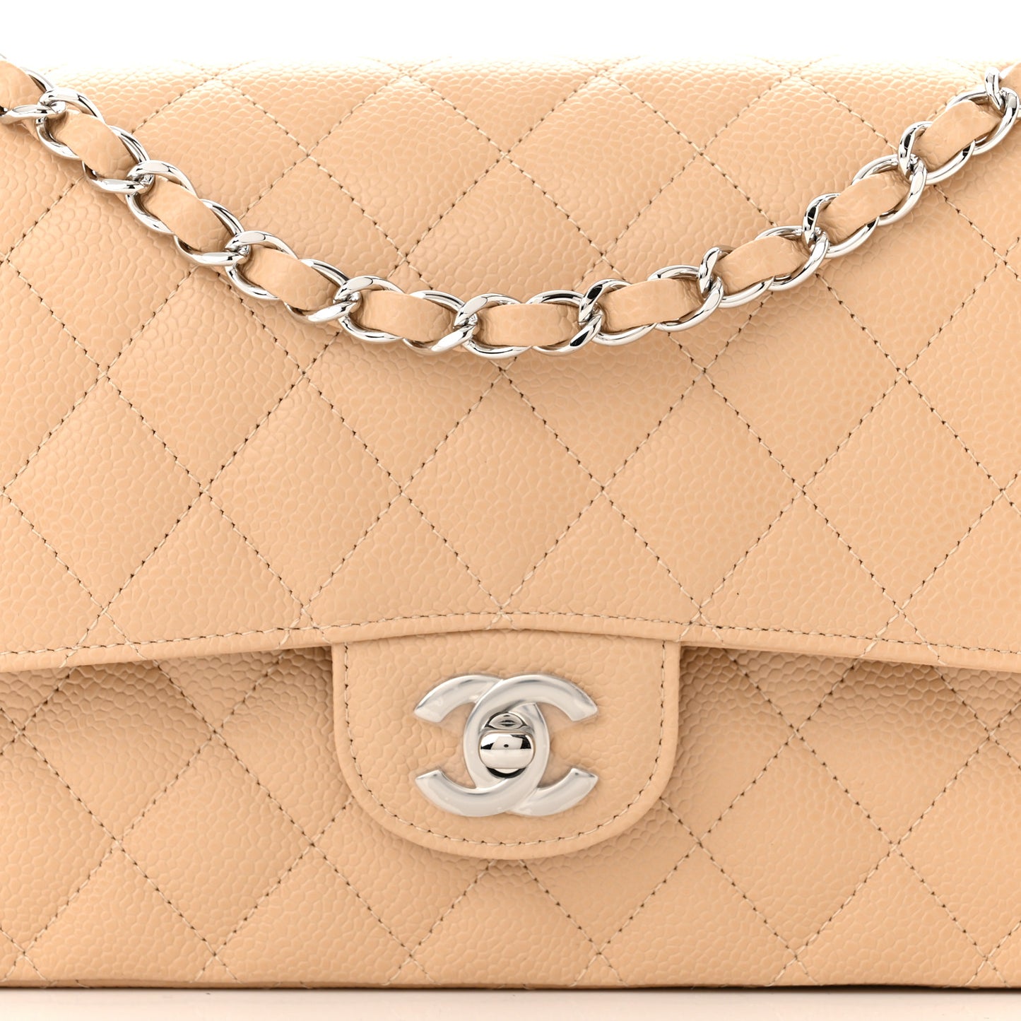 Caviar Quilted Medium Double Flap Beige