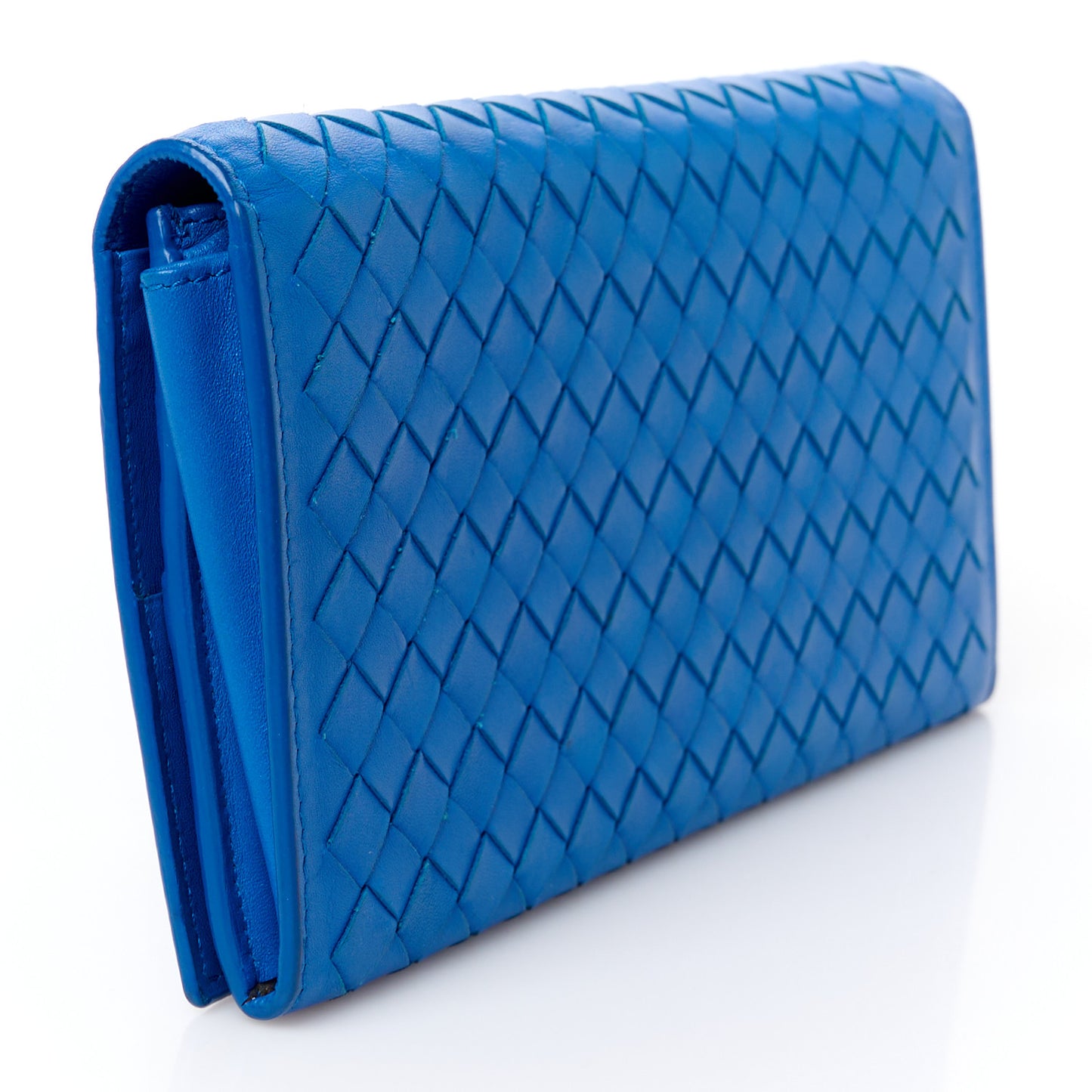 Nappa Intrecciato Continental Flap Wallet Blue