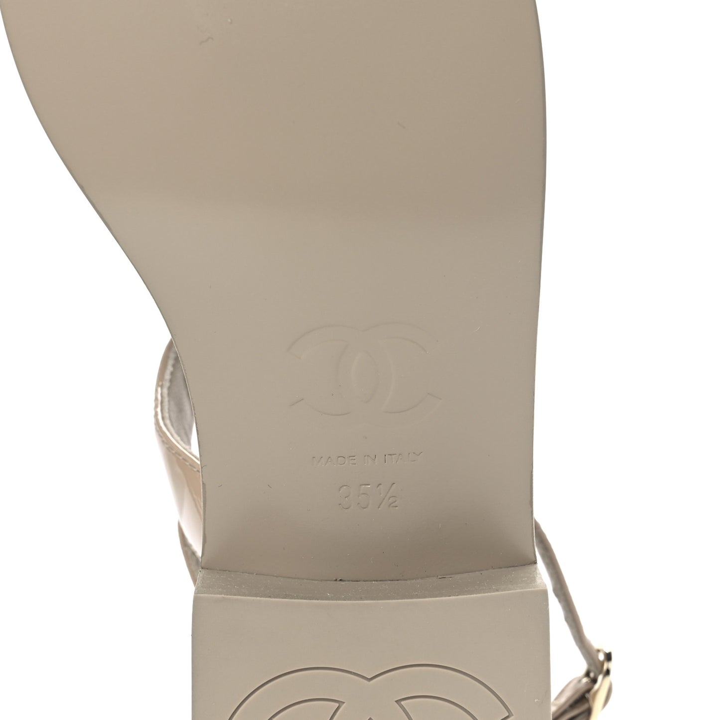 Lambskin Patent Chain CC Logo Thong Sandals 35.5 Beige